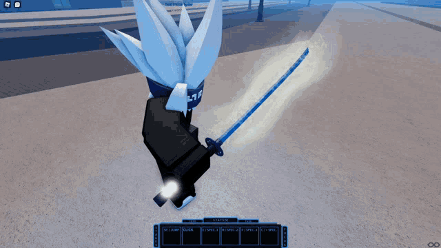 a person holding a sword in a video game with a ltf logo on their head
