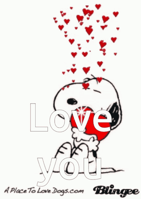a cartoon of snoopy saying love you