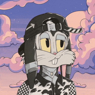 a cartoon bunny wearing a hat that says black knight on it