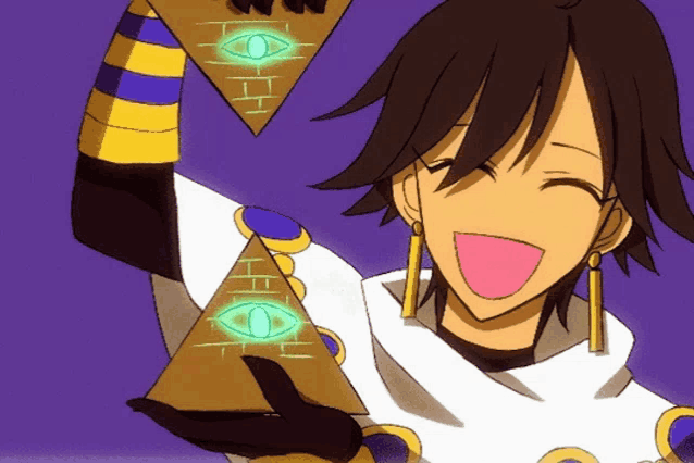 a cartoon drawing of a person holding a pyramid