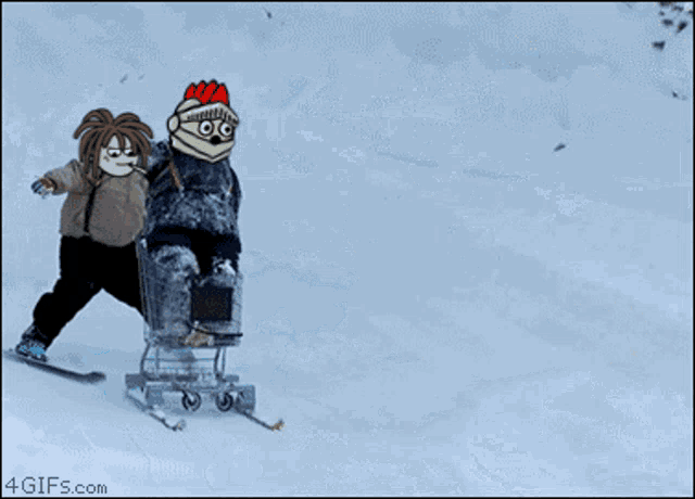 a cartoon character wearing a santa hat is running through the snow ..