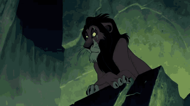 scar from the lion king is standing on a rock