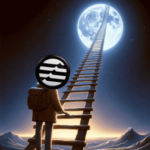 a person standing on a ladder with a coin on their head that says ' spotify '
