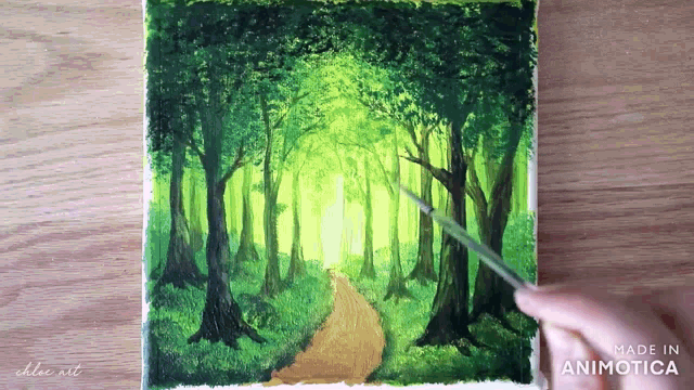 a painting of a path through a forest made in animatica