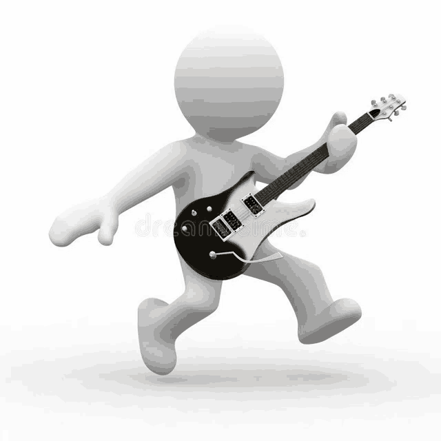 a 3d man is playing an electric guitar in the air