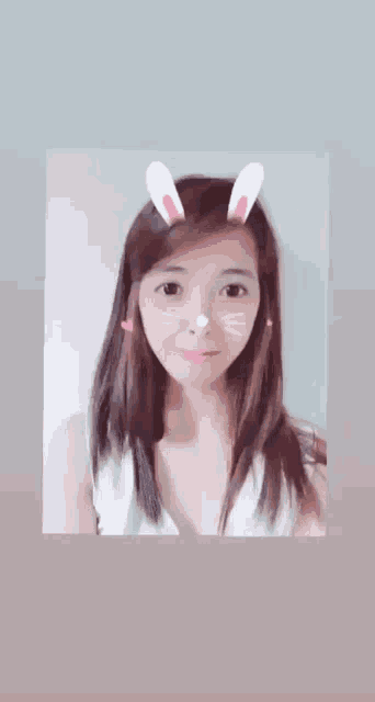 a woman wearing bunny ears and a cat nose .