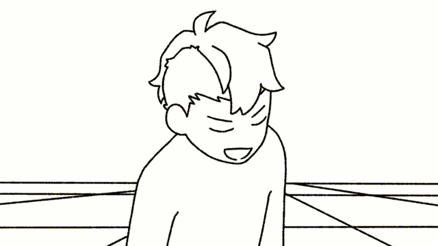 a black and white drawing of a man giving a thumbs up