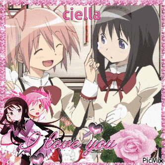 a picture of two anime girls with the words i love you on it