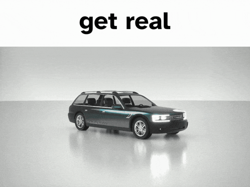 a 3d model of a car with the words " get real " above it