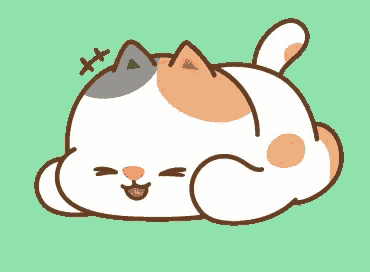a cartoon drawing of a calico cat laying down with a yellow star on its foot