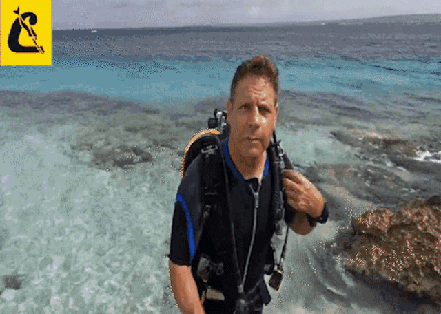 a man in a wetsuit is standing in the water