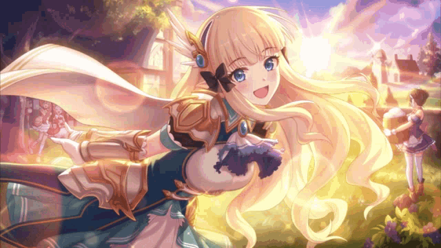 a girl with blonde hair and blue eyes is smiling