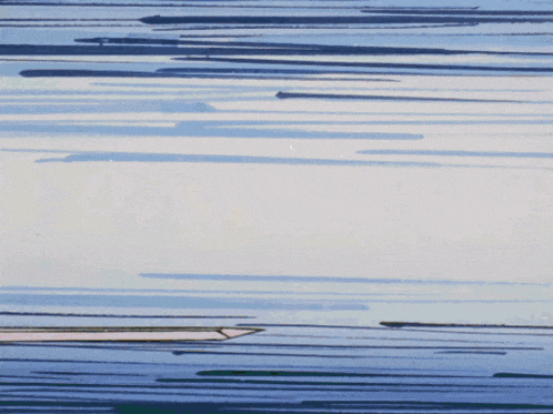 a painting of a body of water with a pencil in the middle
