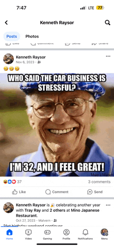 a screenshot of kenneth raysor 's facebook page showing a meme