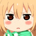 a close up of a cartoon character 's face with a sad look on her face .