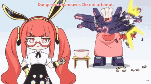 a cartoon of a girl and a robot with the words " dangerous maneuver do not attempt "