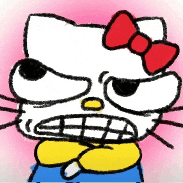 a drawing of a hello kitty with a red bow on her head