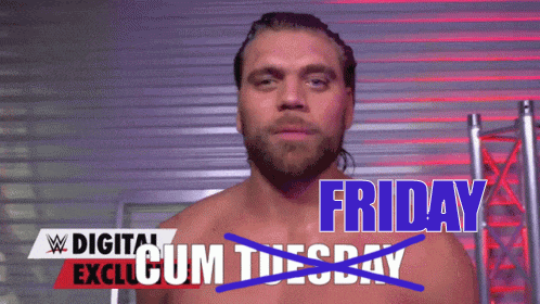 a man is standing in front of a sign that says friday exclucum tuesday