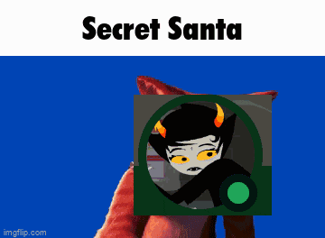 a cat with a picture of a cartoon character and the words secret santa on the top