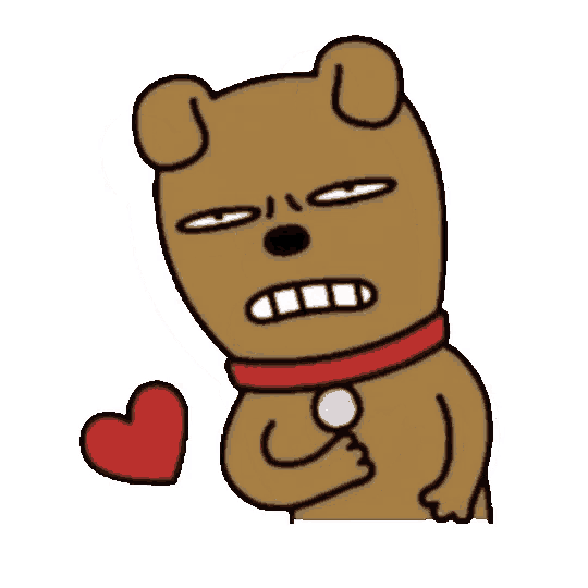 a cartoon dog is holding a heart in its mouth