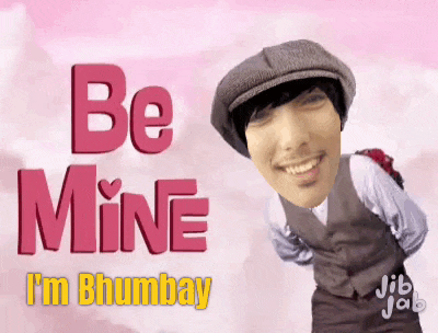 a man wearing a hat and vest says be mine