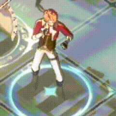 a cartoon character is standing in a circle with a microphone .