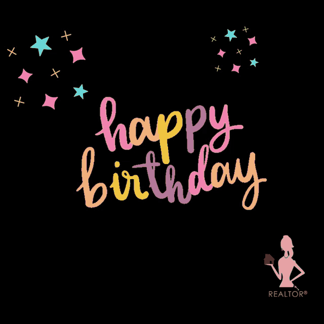 a black background with the words happy birthday and stars