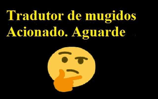 a thinking smiley face with the words tradutor de mugidos acionado aguarde below it