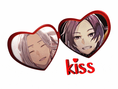 two anime hearts with the word kiss on the bottom right
