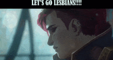 a woman with red hair says let 's go lesbians !!!