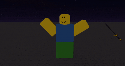 a roblox character with a smile on his face is standing in a dark room