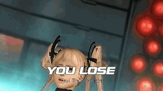 a video game screen shows a girl with pigtails and the words " you lose "