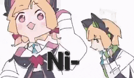 a drawing of a girl with a cat ear and the word ni on the bottom .