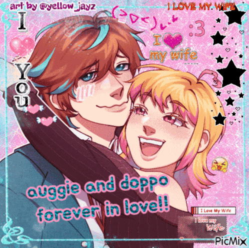 a cartoon of a man and woman hugging with the words " i love my wife " on the bottom
