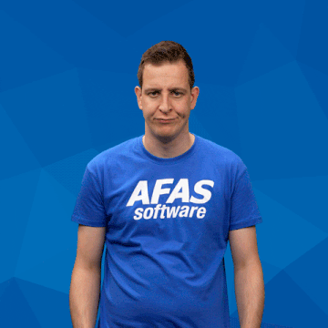 a man wearing a blue afas software t-shirt