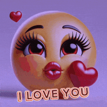 a cartoon smiley face blowing a kiss with the words " i love you " written below it