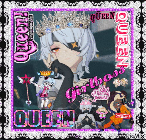a picture of a girl with a crown that says queen girlboss on it