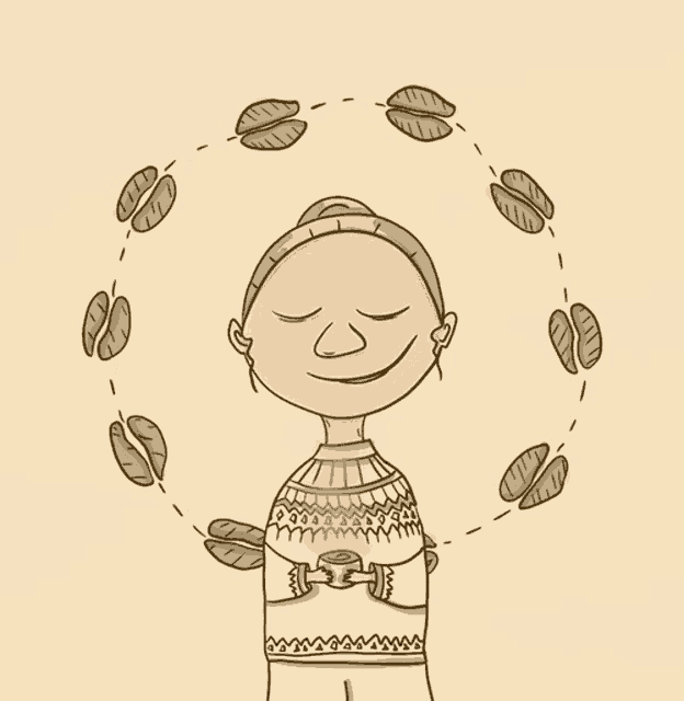 a cartoon of a woman with coffee beans around her head