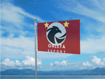 a red orleta esport flag is flying in front of a blue sky