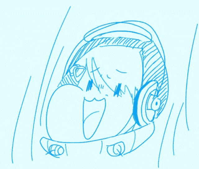 a drawing of a person wearing headphones with their mouth open