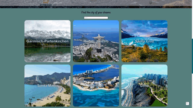 a screenshot of a website which says find the city of your dreams