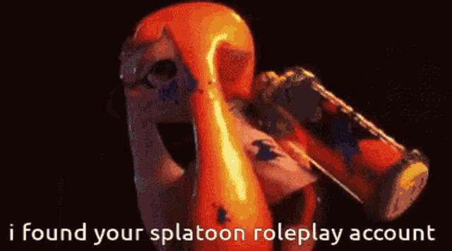 a cartoon squid is holding a bottle of paint and says i found your splatoon roleplay account