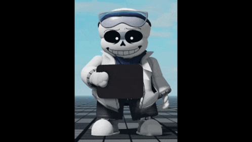 a cartoon character holding a clipboard and a name tag