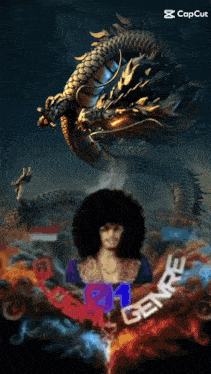 a picture of a woman with an afro and a dragon with the caption genre