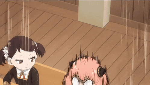 two anime girls are standing next to each other with one making a surprised face