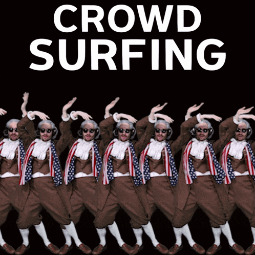 a poster that says crowd surfing with a bunch of people in costume