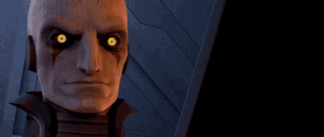 a cartoon character with yellow eyes and the words welcome