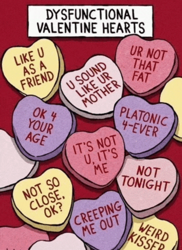 a bunch of candy hearts with different sayings on them