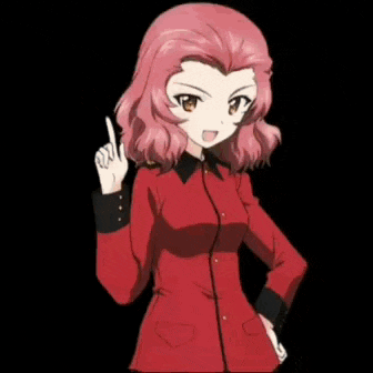 a girl in a red jacket is pointing up with her finger