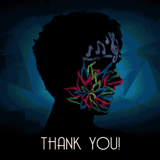 a silhouette of a person with a flower painted on their face with the words thank you below it